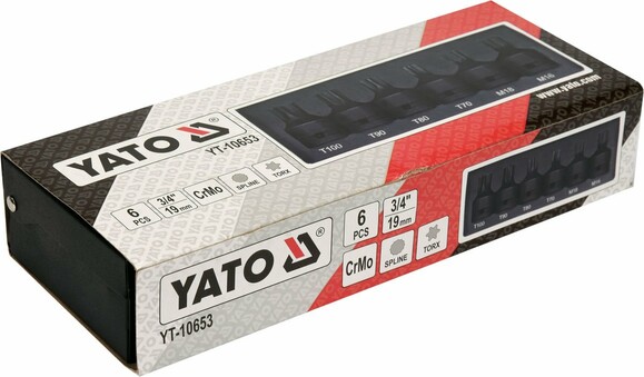 Набор насадок отверточных ударных Yato Spline и Torx 3/4" T70-100, M16, M18, 6 шт (YT-10653) изображение 4