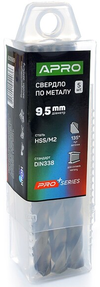 Сверло по металлу APRO HSS/M2 9.5 мм, 1 шт. (830689) изображение 2