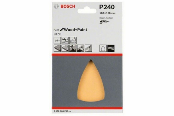 Шлифлист Bosch Expert for Wood and Paint C470, 100х150 мм, K240, 10 шт. (2608608Z98) изображение 2