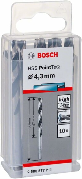 Свердло по металу Bosch PointTeQ HSS 4.3х80 мм, 10 шт. (2608577211) фото 2