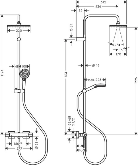 Душевая система HANSGROHE Vernis Shape Showerpipe 230 1jet EcoSmart, с термостатом, черная матовая (26097670) изображение 2