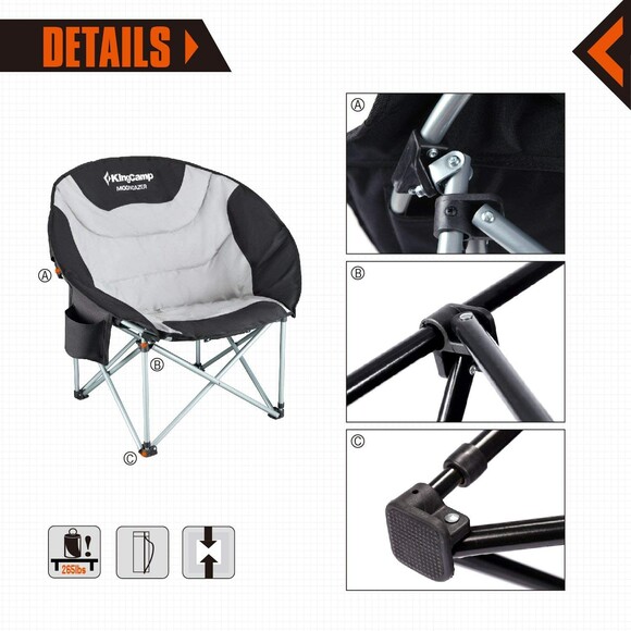 Розкладне крісло KingCamp Deluxe Moon Chair Black/Grey (KC3889 black/grey) фото 4