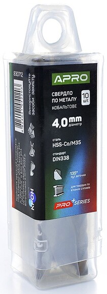 Сверло по металлу кобальтовое APRO HSS-Co/M35 4.0 мм, 10 шт. (830712)  изображение 2