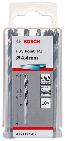 Сверло по металлу Bosch PointTeQ HSS 4.4х80 мм, 10 шт. (2608577212) изображение 2