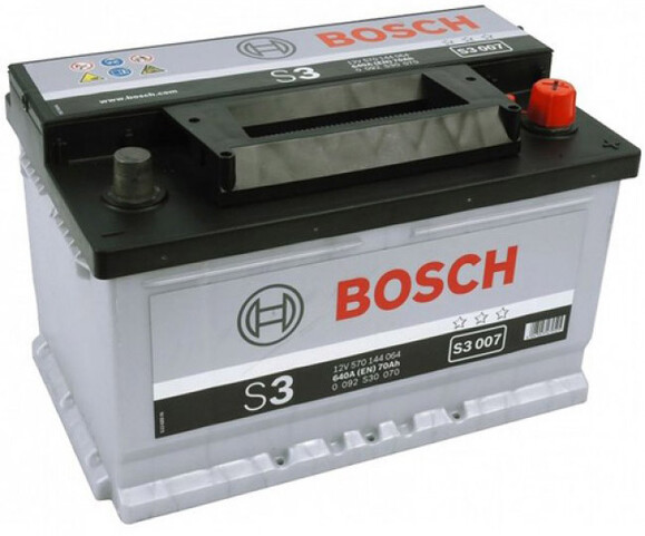 Автомобільний акумулятор Bosch S3 12В, 70 Аг, 640 A (0092S30070)