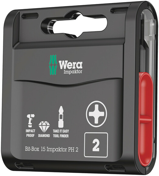 Набор бит Wera Bit-Box 15 Impaktor PH2 (05057752001)