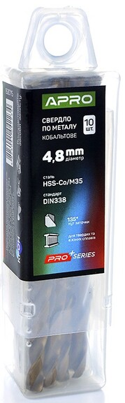 Сверло по металлу кобальтовое APRO HSS-Co/M35 4.8 мм, 10 шт. (830715)  изображение 3