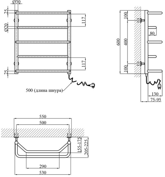 Электрический полотенцесушитель Kroner Микс ДМ03ER 600x500/5 (CV014721) изображение 4