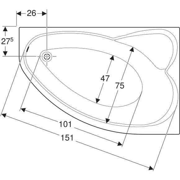 Ванна асимметричная KOLO SUPERO 150x100 см, с ножками (5536000) изображение 7