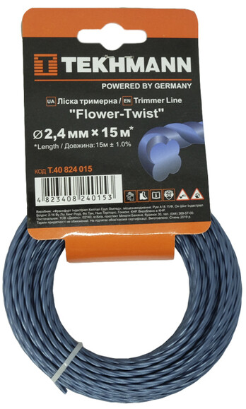 Леска для триммеров Tekhmann Flower-Twist 2.4 мм, 15 м (витая) (T.40824015)
