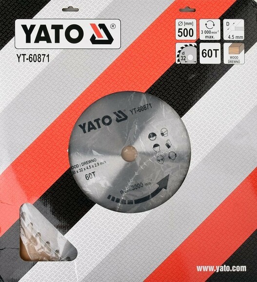 Диск пильний Yato по дереву 500x32x4.5 мм, 60 зубців (YT-60871) фото 2