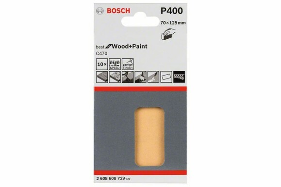 Шліфлист Bosch Expert для Wood and Paint C470, 70х125 мм, K400, 10 шт. (2608608Y29) фото 2