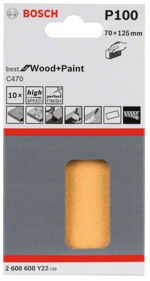 Шліфлист Bosch Expert для Wood and Paint C470, 70х125 мм, K100, 10 шт. (2608608Y22) фото 2