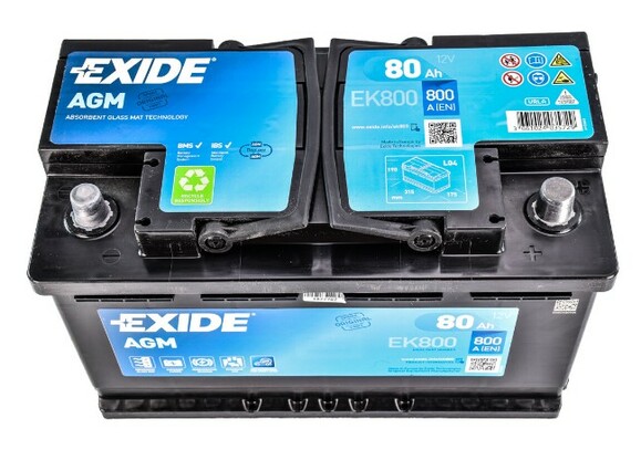 Аккумулятор EXIDE EK800 (Start-Stop AGM) (аналолг EK820), 80Ah/800A изображение 2
