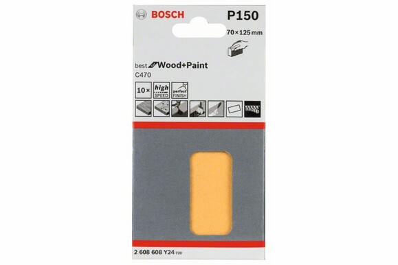 Шліфлист Bosch Expert для Wood and Paint C470, 70х125 мм, K150, 10 шт. (2608608Y24) фото 2