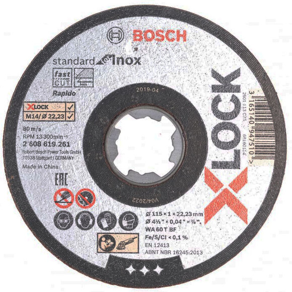 Відрізний диск Bosch X-LOCK Standard for Inox 115x1x22.23 мм (2608619261)