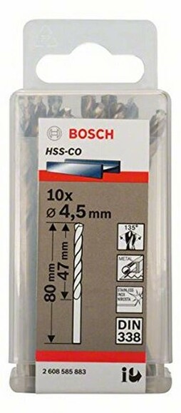 Сверло по металлу Bosch HSS-CO 4.5х80 мм, 10 шт. (2608585883) изображение 2
