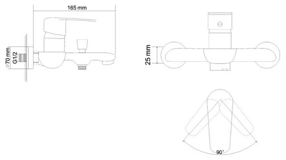 Смеситель для ванны RJ Fly RBZ084-3 однорычажный, хром, 35 мм изображение 2