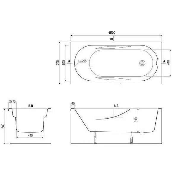 Ванна прямоугольная Cersanit  MITO RED 150х70 см, с ножками S906-001 (AZBR1000633595) изображение 4