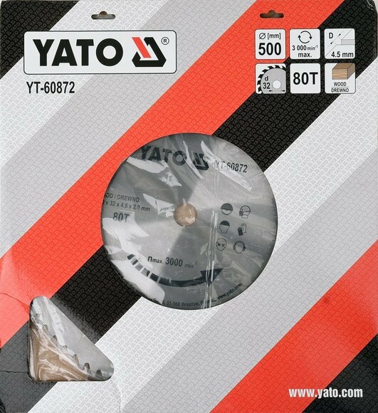 Диск пильный Yato по дереву 500x32x4.5 мм, 80 зубцов (YT-60872) изображение 2