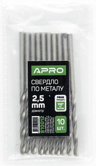 Сверло по металлу APRO P6M5 2.5 мм (810012) изображение 3