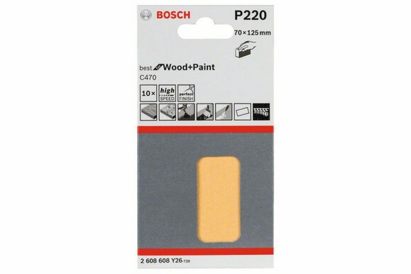 Шлифлист Bosch Expert for Wood and Paint C470, 70х125 мм, K220, 10 шт. (2608608Y26) изображение 2