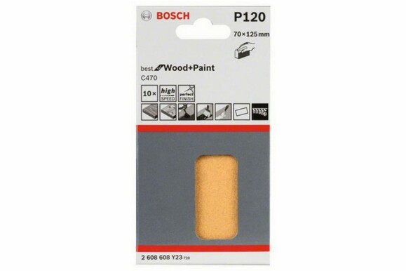 Шлифлист Bosch Expert for Wood and Paint C470, 70х125 мм, K120, 10 шт. (2608608Y23) изображение 2