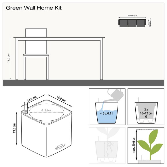 Вазон Lechuza Green Wall Home Kit Glossy (антрацит) (13524) фото 3