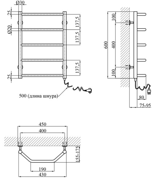 Электрический полотенцесушитель Kroner Трапеция ДТ02ER 600х400/5 (CV026131) изображение 5