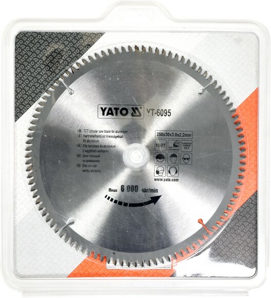 Диск пиляльний YATO по алюмінію 250х30х3.0x2.2 мм, 100 зубців (YT-6095) фото 2