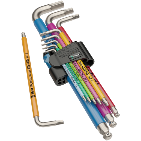 Набір Г-подібних ключів Wera 3950/9 Hex-Plus Multicolour HF Stainless 1, метрична, нержавіюча сталь, з фіксуючою функцією (05022699001) фото 2