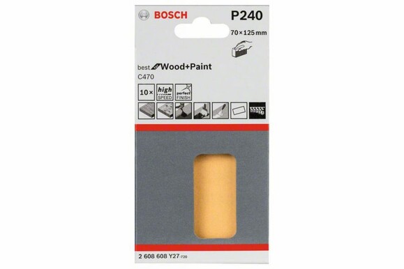 Шліфлист Bosch Expert для Wood and Paint C470, 70х125 мм, K240, 10 шт. (2608608Y27) фото 2