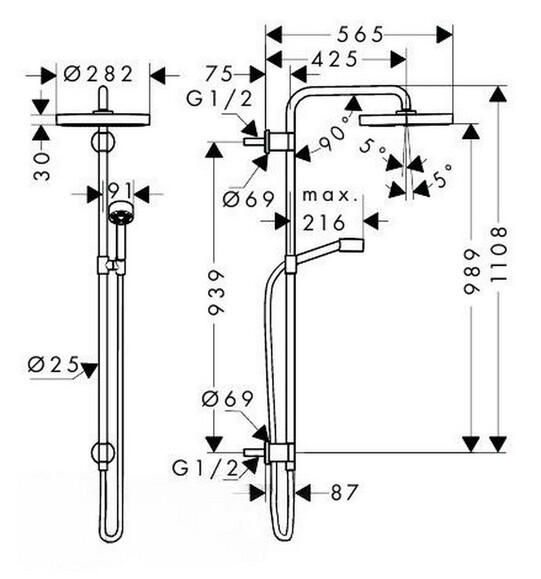 Душевая система HANSGROHE Axor One Showerpipe 280 1jet, черная матовая (48790670) изображение 2