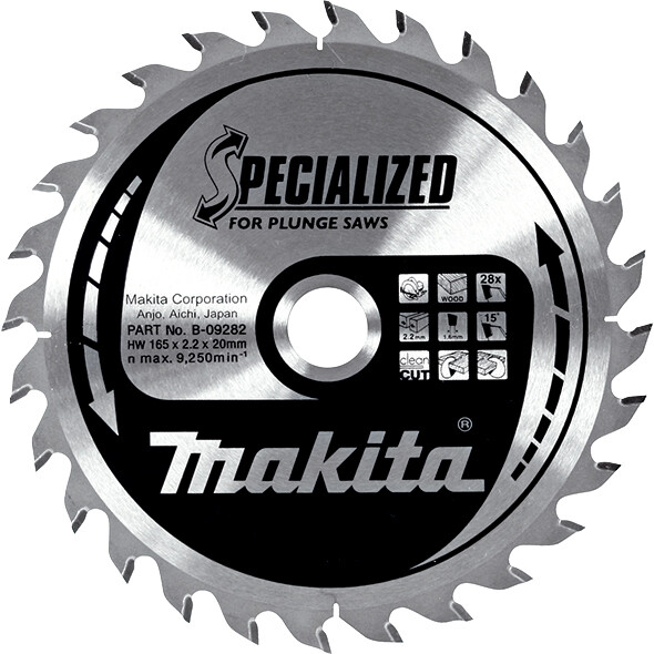 

Пильный диск Makita Specialized по дереву для погружных пил 165x20мм 28T (B-09282)