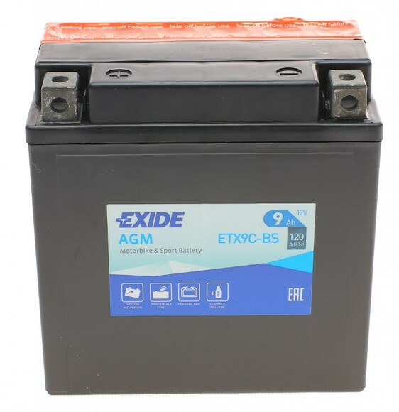Акумулятор EXIDE ETX9C-BS AGM, 9Ah/120A  фото 2