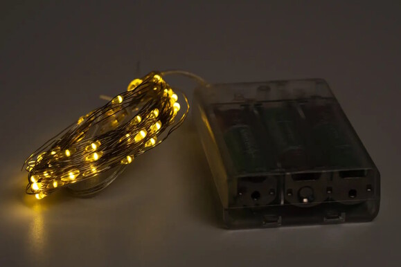 Світлодіодна гірлянда-нитка Devilon, 2 м, 20 л, теплий білий, батарейки 3АА, IP20 (720490) фото 2