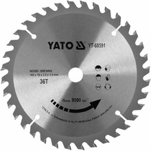 Диск пильний по дереву з побідитовими напайками Yato YT-60591 (165x16x2.2x1.5 мм), 36 зубців