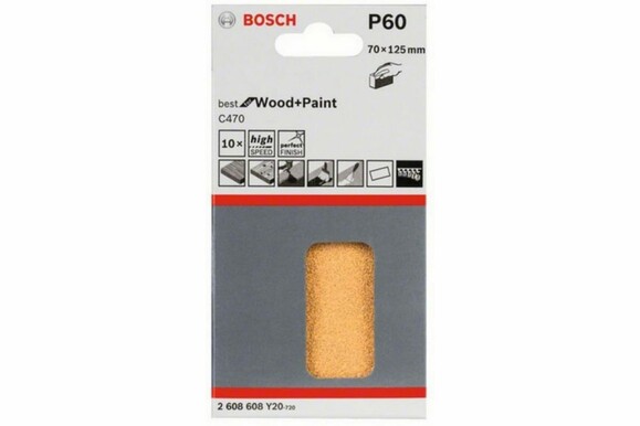 Шліфлист Bosch Expert для Wood and Paint C470, 70х125 мм, K60, 10 шт. (2608608Y20) фото 2