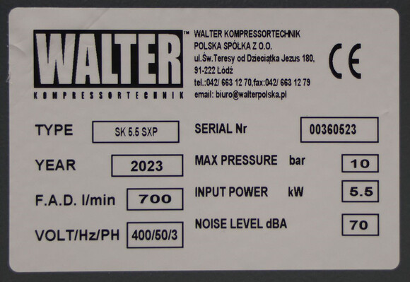Гвинтовий компресор з ремінним приводом WALTER SK 5.5 SXP фото 10