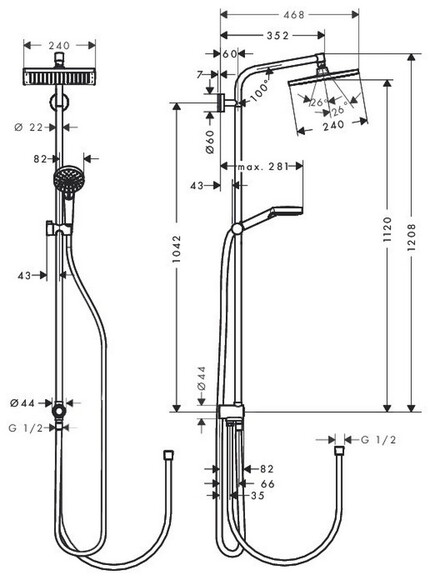 Душевая система HANSGROHE Crometta E 240 1jet Showerpipe Reno EcoSmart (27289000) изображение 2