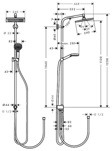 Душова система HANSGROHE Crometta E 240 1jet Showerpipe Reno EcoSmart (27289000) фото 2