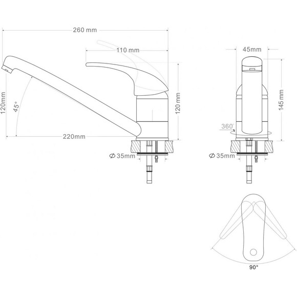 Змішувач для кухні RJ Baron RBZ014-6GW одноважільний, вилив 210 мм, білий, 40 мм фото 2