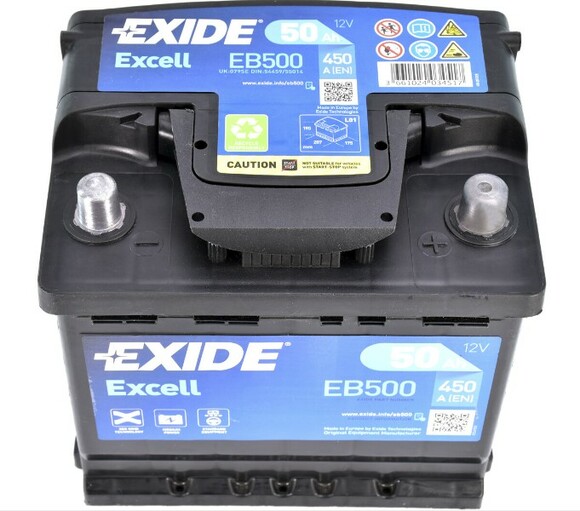 Акумулятор EXIDE EB500 Excell, 50Ah/450A  фото 2