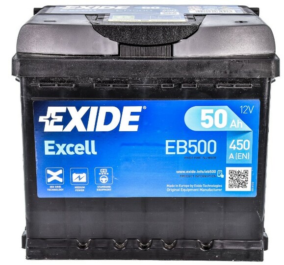 Акумулятор EXIDE EB500 Excell, 50Ah/450A 