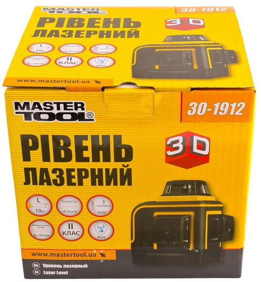 Лазерний рівень MASTERTOOL, 10 м ±0.2 мм/м, 3 головки, 635 нм (30-1912) фото 6