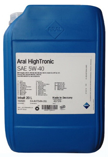 

Моторное масло Aral High Tronic, 5W-40, 20 л (1505B1)