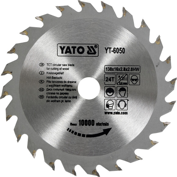 Диск пильний YATO по дереву 130х16х2.8х2.0 мм, 24 зубців (YT-6050)