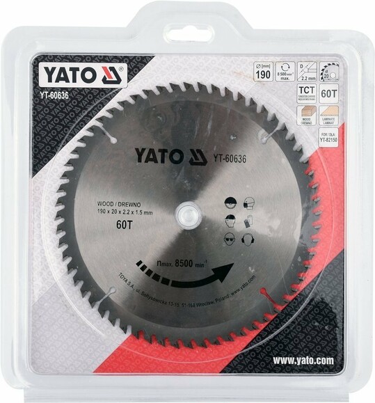 Диск пильний по дереву з побідитовими напайками Yato YT-60636 (190x20x2.2x1.5 мм), 60 зубців фото 2