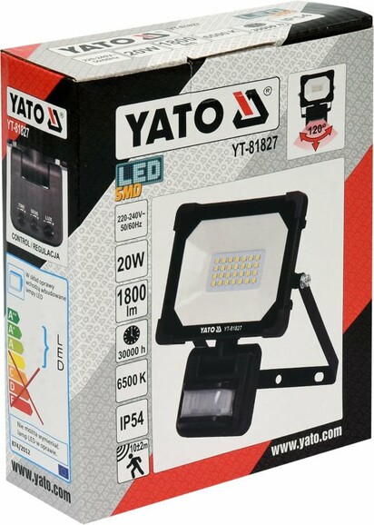 Прожектор с SMD-диодным излучателем и датчиком движения Yato YT-81827 изображение 5