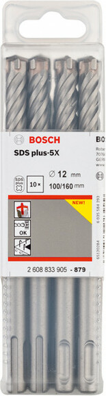 Набір бурів Bosch SDS plus-5X 12x100x160 мм, 10 шт (2608833905) фото 2